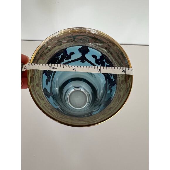 Vintage J Preziosi Lavorato a Mano Italian Blue Glass Vase Gold Overlay JL - Picture 10 of 11